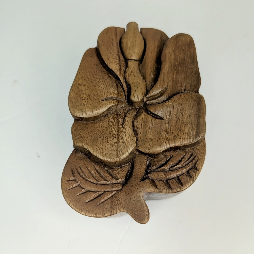 Tropical Hibiscus Hand Carved Wooden Puzzle Box Trinket Box From Palau 3"X5"X2"